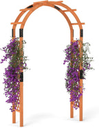 HAPPYGRILL 7.7 FT Wooden Garden Arbor, Outdoor Wood Garden Trellis for Climbing Plants, Wedding Arch Pergola for Ceremonies Parties, Solid Wood Backdrop Stand, Greenhouse Patio Lawn Decoration