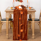 MLMC Terracotta Fall Thanksgiving Table Runner 10ft Luxury Rust Burnt Orange Velvet Table Runner Elegant Home Decor 20x120 Inches for Wedding Bridal Shower Birthday Party Home Decor