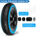 4.80/4.00-8" Flat Free Wheelbarrow Tire and Wheel, 14.5" Universal Fit Solid Tire with 5/8" or 3/4" Bearing, 3"-7" Hub, Adapter Kit Hand Truck Wheel Replacement for 3.50/2.50-8", 4.00-6"nhs etc