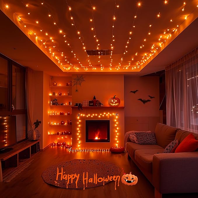 JMEXSUSS 400 LED Orange String Lights Indoor Outdoor Waterproof, 132 ft 8 Modes Halloween Lights Plug in with Remote, Orange Light for Halloween Party Tree Yard Patio Deck Room Home Decor