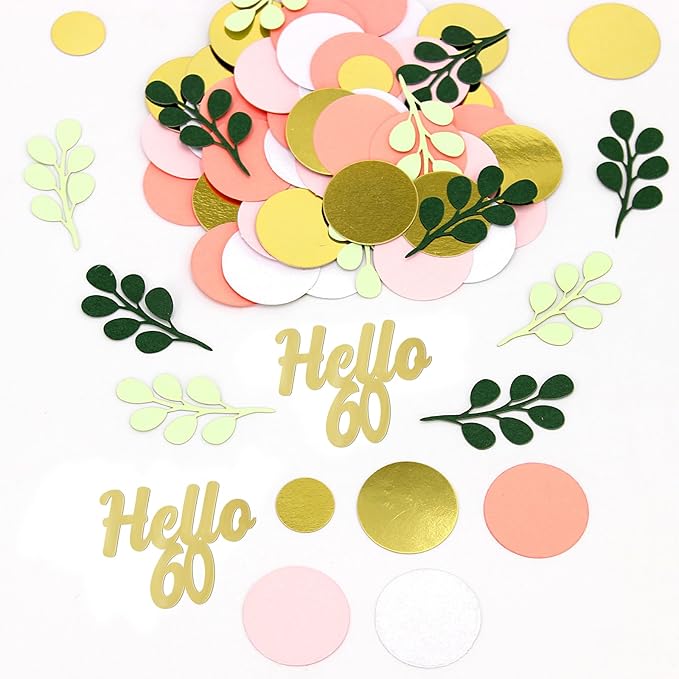 300PC 60TH Birthday Confetti for Table Pink and Sage Green Happy 60TH Birthday Decorations for Woman Dots Hello 60 Confetti Scatters Sixty Party Decor Supplies
