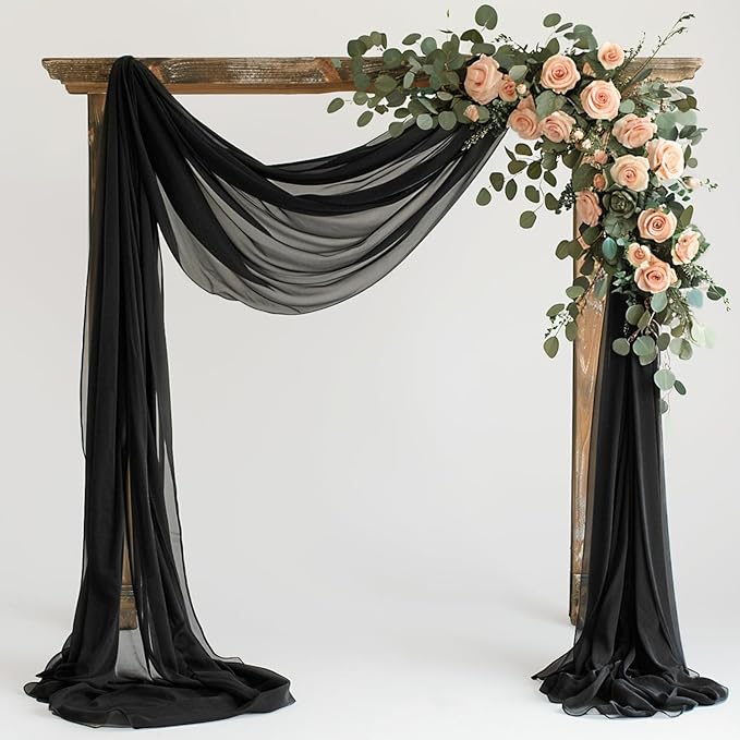 Wokceer Wedding Arch Draping Fabric 28.7" x 20FT Black Sheer Backdrop for Ceremony, Birthday Party, Bridal Shower Decoration