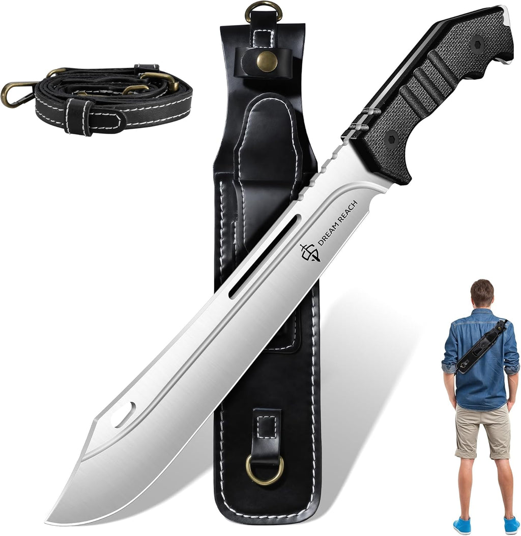 Dream Reach Heavy Duty Machete - Portable Full Tang Outdoor Knife with Sheath Strap for Camping Hiking Gift for Men 9.6 Inches