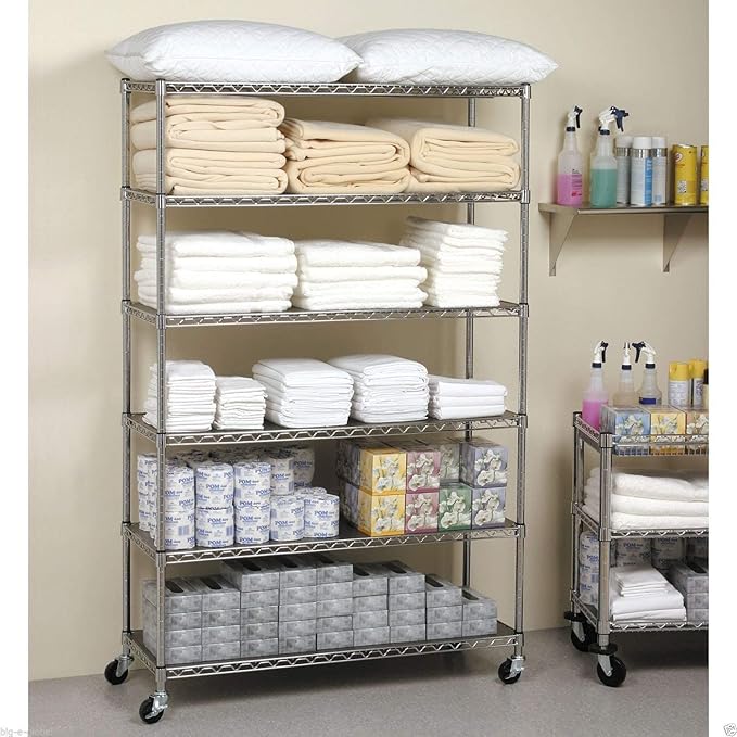 PayLessHere 6 Tier Commercial Grade Wire Shelving Unit Metal Shelf Organizer Heavy Duty Storage Unit Wire Rack NSF Certification 2100LBS Capacity with Wheels-18x48x72