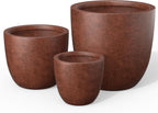 Kante 18",14",10" Dia Concrete Round Planters (Set of 3), Outdoor Indoor Large Planter Pots with Drainage Hole and Rubber Plug for Home Patio Garden, Rusty