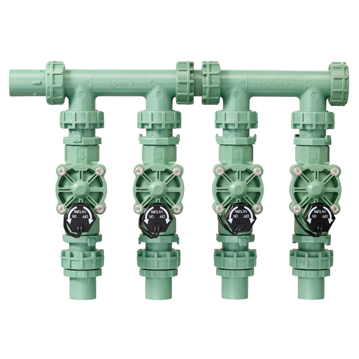 Orbit 57257 4-Valve Preassembled Sprinkler Manifold – Easy Install, Smart Controller Compatible, Works with PVC & Poly Pipe, Includes 4 in-Line Valves