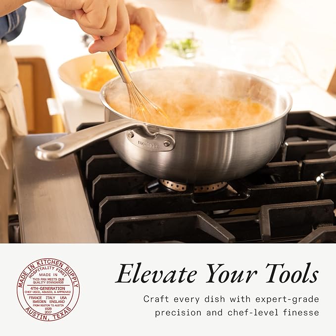 Made In Cookware - 3 Quart Stainless Steel Saucier Pan - 5 Ply Stainless Clad - Professional Cookware - Crafted in Italy - Induction Compatible