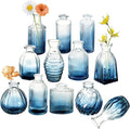 Bud Vases Set of 12, Gradient Blue Glass Vase Vintage Flower Vase for Decor Ribbed Small Bud Vases in Bulk Cute Wedding Birthday Party Centerpieces Table Decoration Home Decor