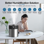 4.5L Humidifiers for Bedroom Large Room, Ultrasonic Cool Mist Humidifier with Stainless Steel Tank for Boiling Cleaning, Top Fill Humidifier with Smart Humidistat & Timer, Sleep Mode