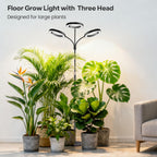 Garpsen Halo Floor Grow Light, Three-Head Full Spectrum LED Plant Light with Base, 5 Dimmable Levels & Timer 6/12/16H, 3 Color Modes Grow Lamp with 252 LEDs, 67''Height Adjustable for Large Plants