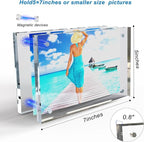 5x7 Inches Acrylic Picture Frames 5 Pack, Double Sided Magnetic Photo Frames,Free Standing on Desk or Table Clear Picture Frames