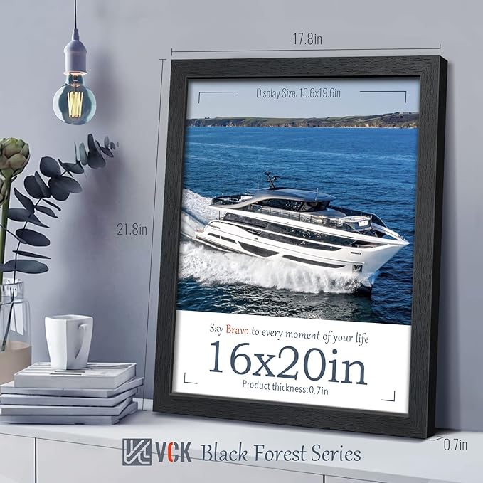 VCK 16x20 Poster Frame 4 Pack, Black Solid Wood Picture Frames with Exclusive Woodgrain, Wall Gallery Frame