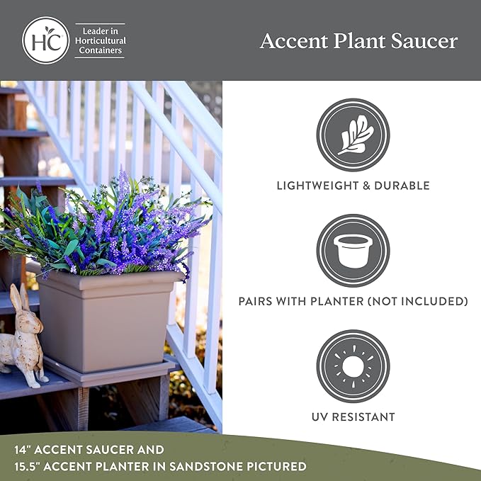 The HC Companies 14 Inch Accent Square Plant Saucer, Lightweight UV-Resistant Plastic Outdoor & Indoor Flower Pot Tray, 2-Pack Plant Pot Trays for Garden & Home Decor, White