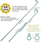 10 Pack Height Adjustable Plant Support Stakes (17" or 32" Inches), Metal Plant Stakes for Indoor Outdoor Plants, Tall Plant Stick Support Ring Cages for Garden Flower Amaryllis Orchid Gladiolus