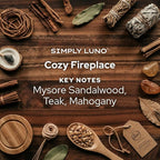 Cozy Fireplace Scented Candle – 14oz Soy Wax with Sandalwood & Mahogany – Long Lasting 50+ Hour Burn – Eco Friendly & Hand Poured – Luxury Gift Box in Reusable Jar with Bamboo Lid