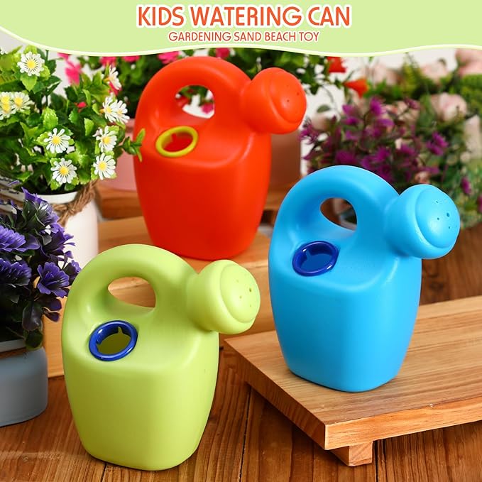 Lunmon 24 Pcs Kids Watering Can Plastic Mini Watering Can Bulk for Child Toddler Flower Garden Sand Beach Toy Garden Tools for Boys Girls End of Year Gifts