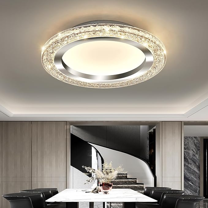 UOFUS 32W LED Flush Mount Ceiling Light Chrome 15.7inch Modern Round Ceiling Light Fixture 3000K-6000K Super Bright Circle Ceiling Lamp for Bedroom Kitchen Dining Room Entryway Hallway Foyer