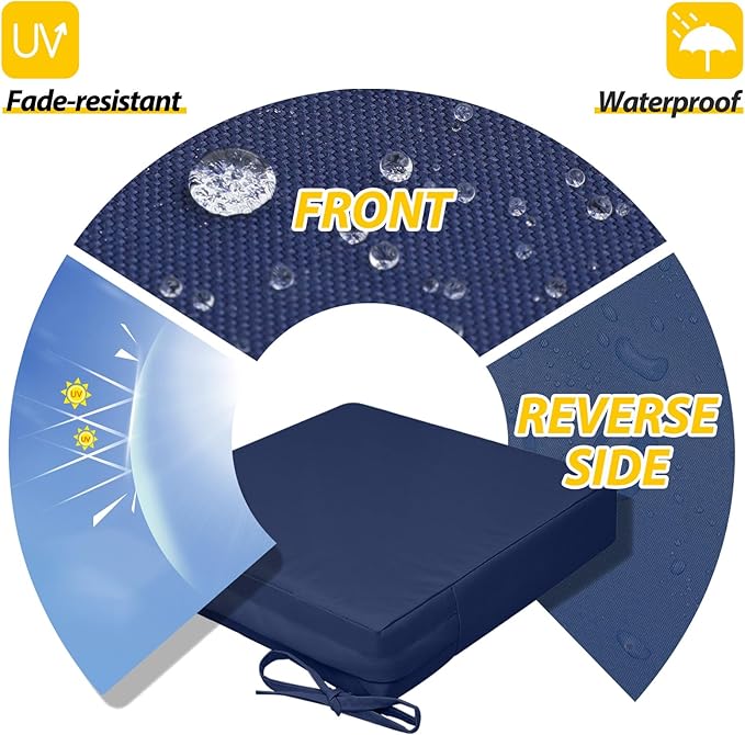 AAAAAcessories Outdoor Seat Cushions for Chairs, Waterproof, Fade-Resistant, 18.5" x 16" x 3", Patio Furniture Replacement Cushions, Set of 2, Navy Blue