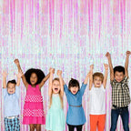 GOER 3.2 ft x 9.8 ft Metallic Tinsel Foil Fringe Curtains Party Photo Backdrop Party Streamers for Birthday,Graduation,New Year Eve Decorations Wedding Decor (Iridescent,1 Pack)