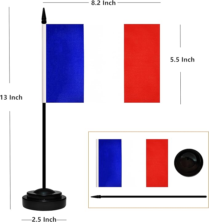 12 Pack France Desk Flags Set, French Small Mini Table Office Flags With 12" Solid Black Pole, Black Base and Spear Top, Miniature Desktop Flag, Home Decoration, Office Decoration, Festival