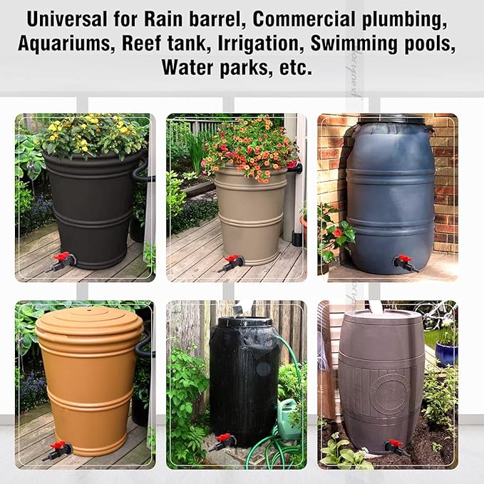 rain barrel spigot kit within 3/4 inch pvc bulkhead adapter 3/4" valve 5/8" plastic barb fitting, for 5/2.5/50/55/100 gallon water tank garden bucket outdoor rainwater collection