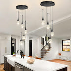 cenzoz 5-Lights Modern Pendant Lights for Kitchen Island LED Dimmable Chandelier Crystal Glam Ceiling Pendant Lighting for Dining Room Hallway Bedroom Lamp Black