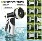 Garden Hose 50 FT, Lightweight Non-Expanding Water Hose with 10 Function Nozzle, Manguera Para Jardin with 3/4" Brass Connectors Leak-Proof, Burst-Resistant, Anti-Kink