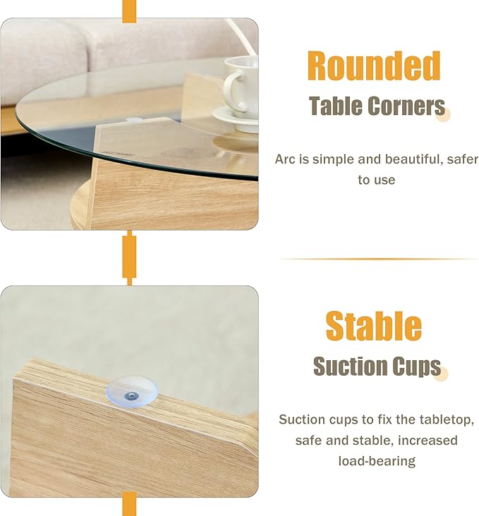 31.5" Round Glass Coffee Table with Tempered Glass Top and MDF Base, Diagonal Fan-Shaped Tray Design Table Leg Simple & Modern Center Table for Living Room Office Apartment Wood