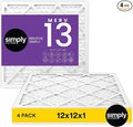 Simply 12x12x1 Air Filter, Merv 13, 4 Pack, For Home AC Furnace & HVAC (Actual Size: 11.75"x11.75"x0.75") DUST, Pet, & Allergy Control