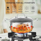 LOLYKITCH 5 QT Tri-Ply Hybrid Stainless Steel Non Stick Stock Pot with Lid,Induction Cooking Pot,Dishwasher and Oven Safe