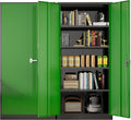 Greenvelly Metal Garage Storage Cabinet with Doors and Adjustable Shelves,72" Steel Lockable File Cabinet for Home Office,Garage,School(Black Green,32" W x 16" D)