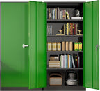Greenvelly Metal Garage Storage Cabinet with Doors and Adjustable Shelves,72" Steel Lockable File Cabinet for Home Office,Garage,School(Black Green,32" W x 16" D)