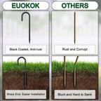 18 Inch Steel J Hook Rebar Ground Stakes 16 Pack 1/2 Inch Diameter Fence Stakes for Wire Fencing with Chisel Point End Metal Tent Stakes Heavy Duty for Outdoor Camping, Black