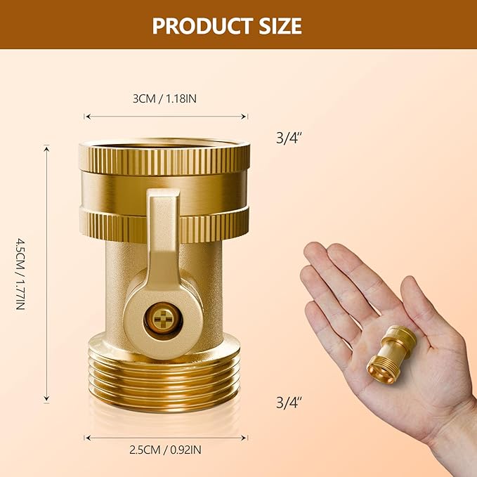 2 Pack Water Hose Shut Off Valve, Heavy Duty 3/4 Inch Solid Brass Garden Hose Shut Off Valve with 2 Extra Rubber Washers