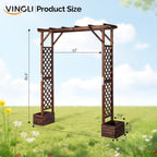 VINGLI Wooden Garden Arbor with Planter, Wedding Arch for Ceremony, Wood Garden Arbour Trellis for Plant Climbing, Pergola for Garden Backyard, Lawn, Outdoor (Carbonized Wood)