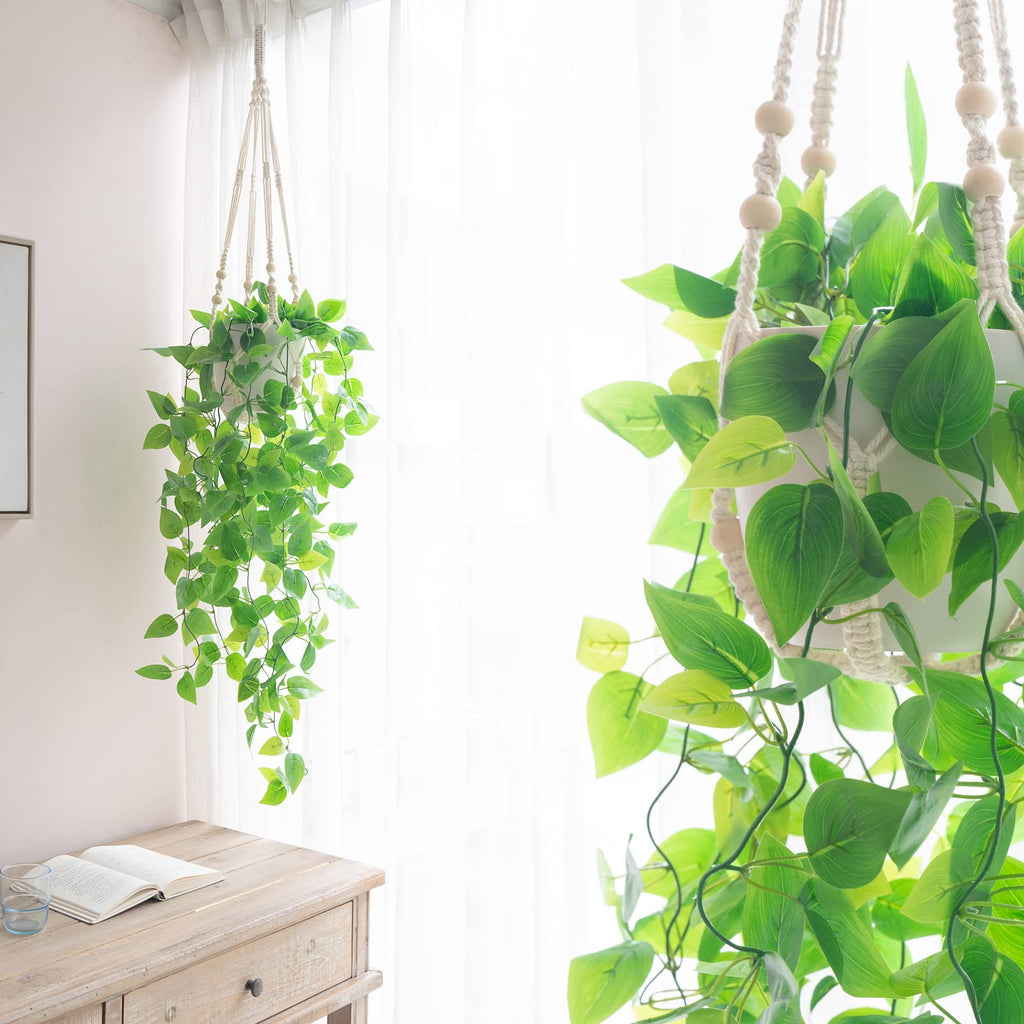 Mkono 3 Pack Macrame Plant Hangers Hanging Planters for Indoor Plants Ivory
