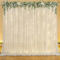 10ft x 7ft Ivory Chiffon Backdrop Curtain with Lights String for Parites Wedding Wrinkle Free Curtain Photo Backdrops Drapes for Baby Shower Birthday Party Home Decorations