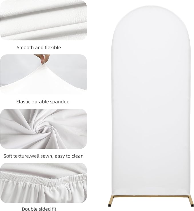 Wedding Arch Cover Spandex Arch Backdrop Cover (7.2FT,6.6FT,6FT) Set of 3 Arch Stand Cover Arch Covers Stretchy Backdrop for Wedding Birthday Party Decoration Baby Shower (White)