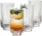 INSETLAN Vintage Glassware Arch Design Glass cups Set of 4, Fashioned Ripple Glassware Highball Glass, Classic Transparent Cocktail Glasses, for Bar Beverages Ice Coffee Juice Water (4pcs-L)
