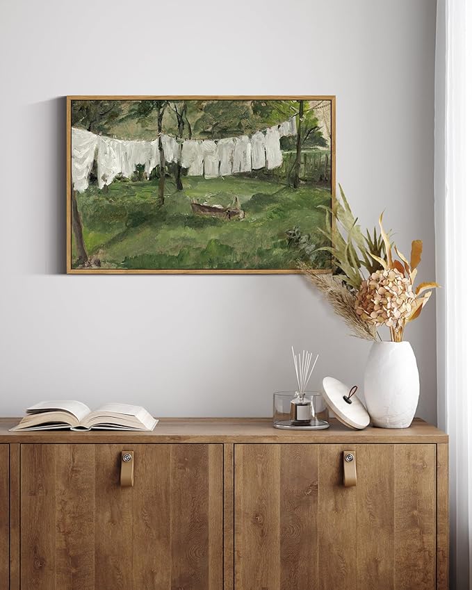 InSimSea Framed Wall Art for Living Room for Living RoomVintage Laundry Room Art Print Antique Oil Painting Country Landscape Vintage Wall Art Canvas for Bathroom Bedroom Office Gallery 16x24in