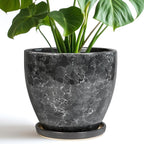 Ceraimc Planter - 8 Inch Plant Pot for Indoor Outdoor Plants, Decorative Round Planters, Flower Pot with Drainage and Saucer, Garden Porch House Room Decor, Plant Lover Gifts, Grey
