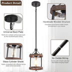 SGLfarmty Farmhouse Pendent Lights for Kitchen Island, Rustic Black and Wood Light Fixtures with Glass, Bronze Pendant Lamps Over Table, Chain Hanging Light for Dining Room, Sink, Bar, 1 Pack
