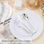200PCS White Plastic Plates Set, 100 10.25 inch Dinner Plate and 100 7.5 inch Dessert Plates, Premium Disposable Plates for Party, Wedding