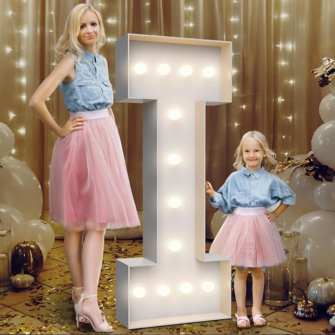 4FT Marquee Light Up Letters I,Party Decoration Large Marquee Light Up Letters with Weighted Water Bag,Pre-cut Foam Board Set Can Be Used for Birthdays,Weddings,Baby Anniversaries