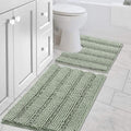 H.VERSAILTEX Bathroom Rugs Bath Rug Set 2 Piece Bathroom Contour Rug Toilet Mat Sets Non Slip Contour Bath Rug Ultra Thick Water Absorbent Striped Bath Mats Washable(20" x 32" Plus 20" x 20" U, Sage)