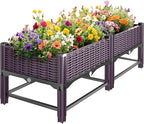 Raised Garden Bed with Reinforcement Rods Elevated Planter Boxes for Outdoor Plants with Drainage Holes for Flowers Vegetables Herbs Patio Backyard Deck Balcony,Purple