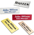 Custom Engraved Name Tag Badges for Business, Personalized Identification with Pin, Magnetic, Adhesive, or Blank Backing, 1"x3", Red/White Text