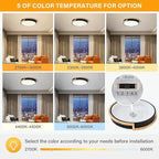 Dimmable Wood Flush Mount Ceiling Lights, Modern LED Black 5CCT 2700K-6000K Lighting Fixtures, Round Ceiling Lamp for Kitchen Living Room Dining Room Bedroom, 15.8in