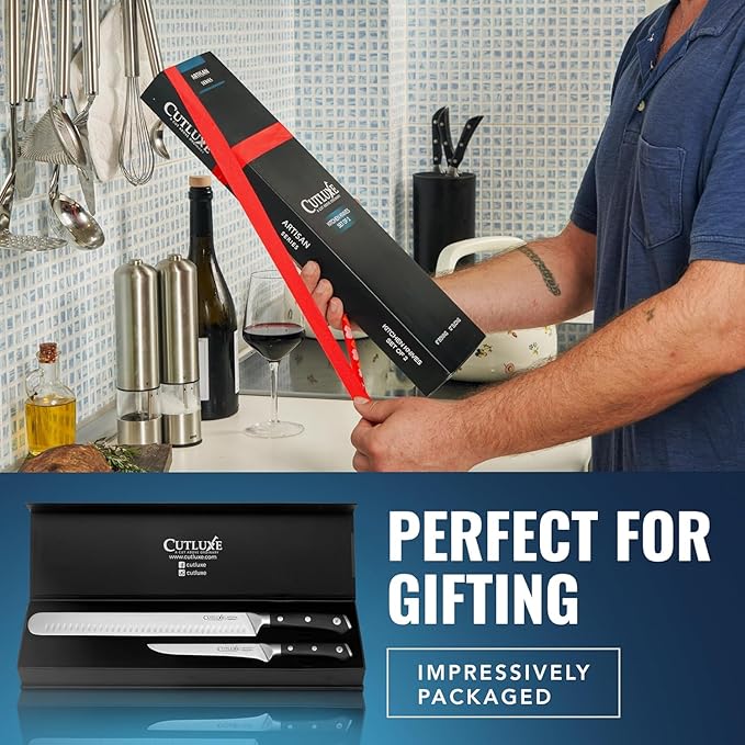 Cutluxe BBQ Carving Knife Set – Brisket Slicing and Boning Knife for Meat Cutting – Professional Knife with Razor Sharp German Steel, Full Tang, Ergonomic Handles – Artisan Series