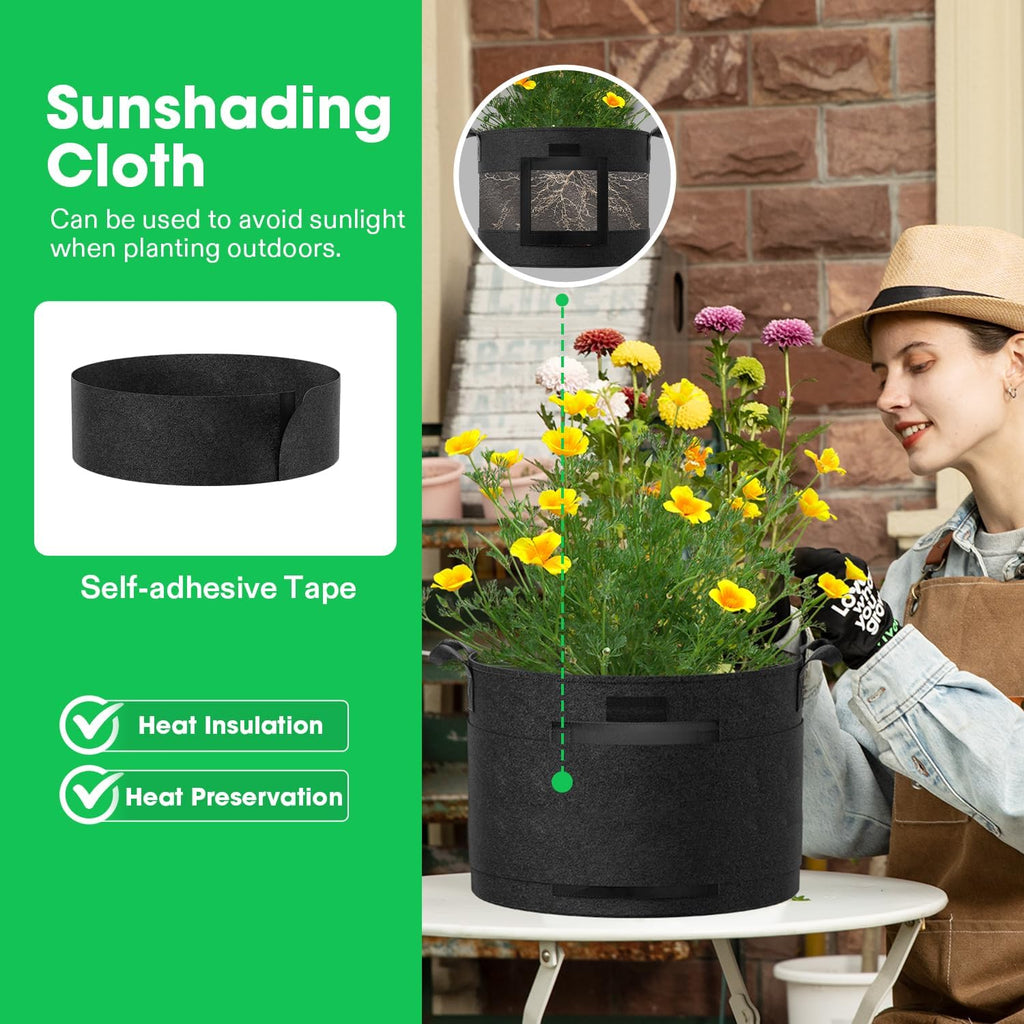 VIVOSUN 5-Pack 10 Gallon Potato Grow Bags, Thick Fabric Pots with 360 Visibility & Harvest Window, Black